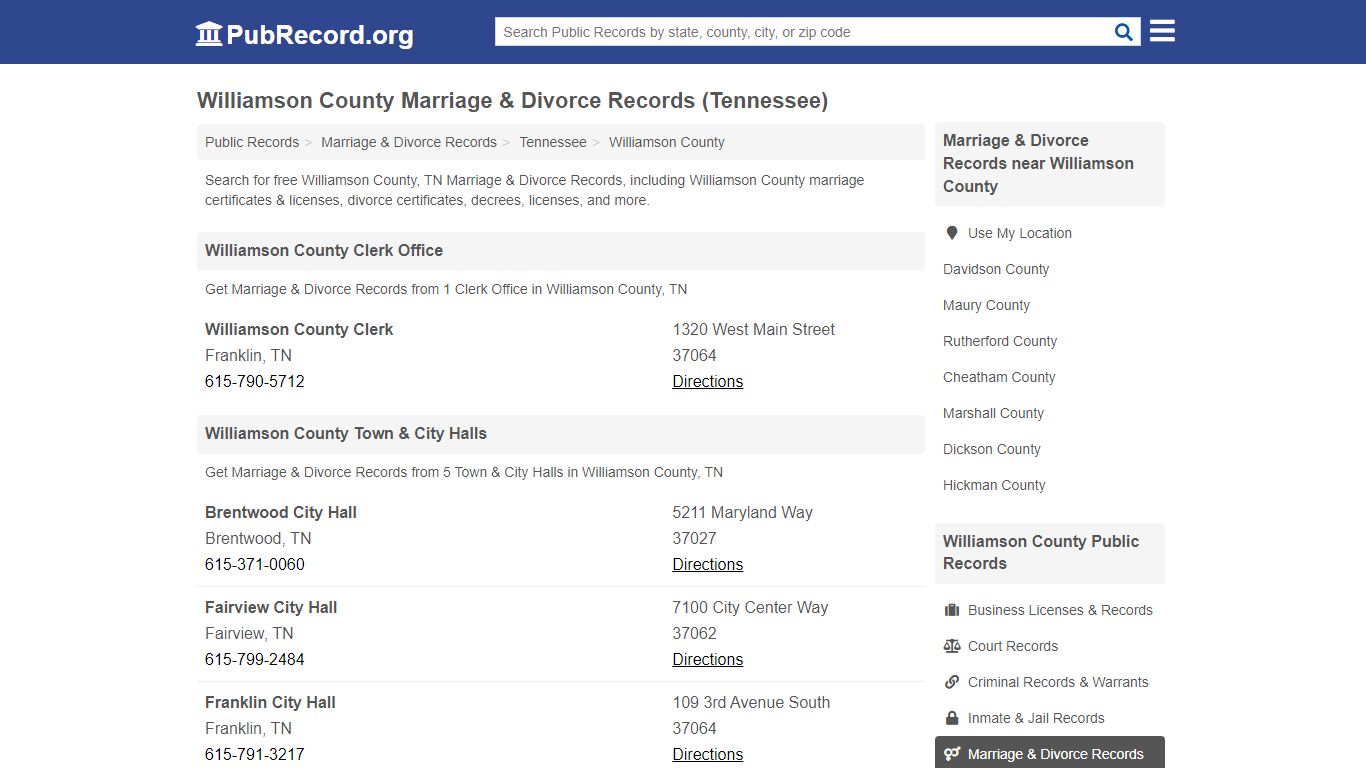 Williamson County Marriage & Divorce Records (Tennessee)